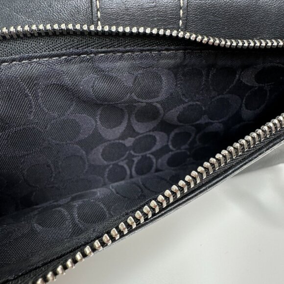 Coach Wallet Hamilton Signature Black Leather Continental Trifold Checkbook - Picture 7 of 11